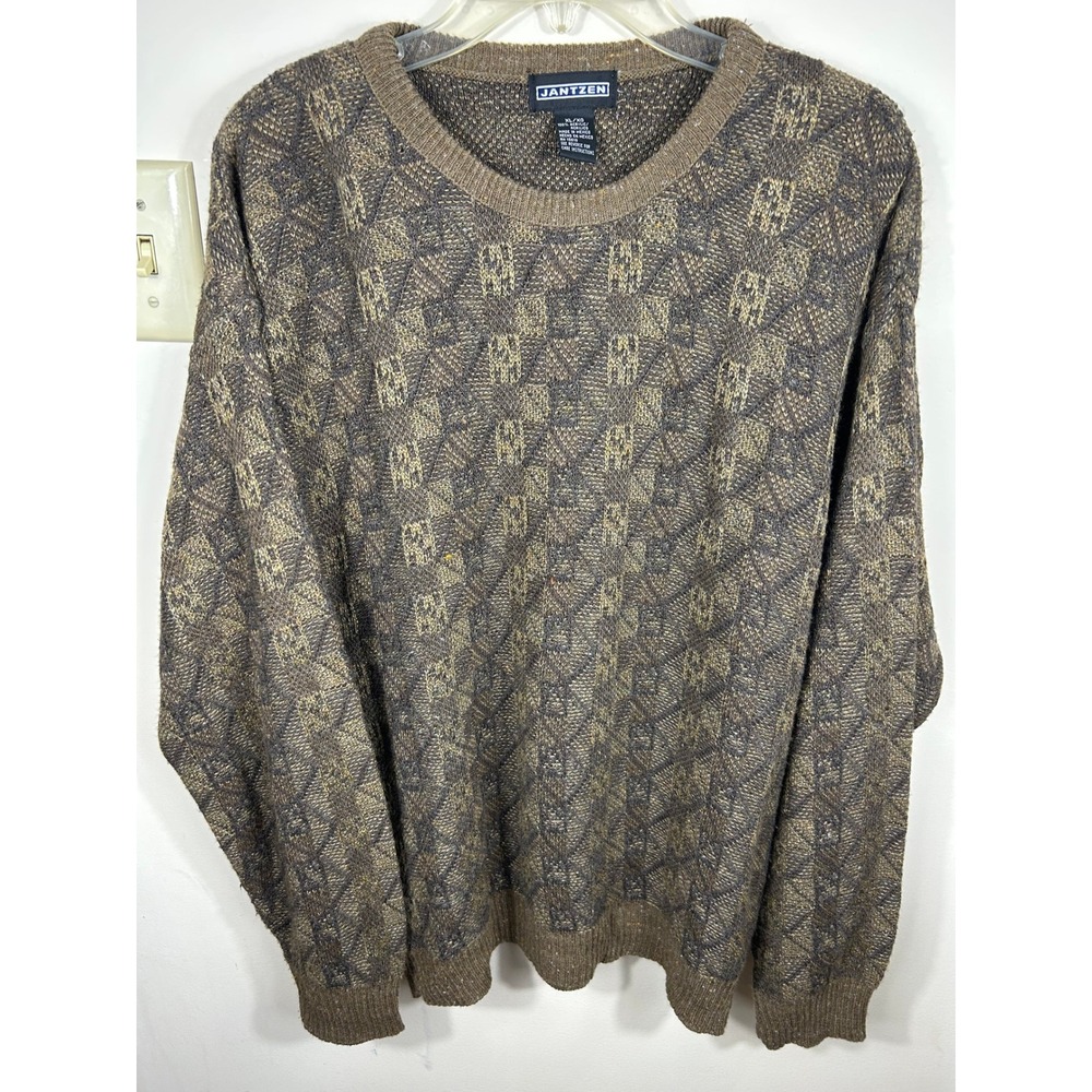 VTG JANTZEN Grandpa Sweater Men's XL Geometric Brown Grunge Fisherman 90s‎